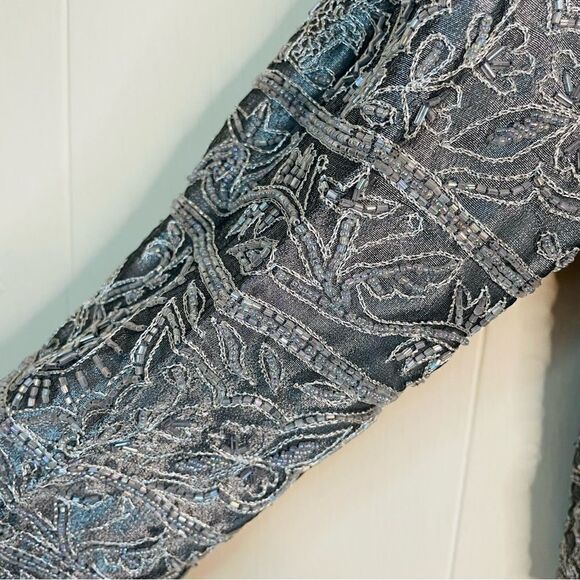 NWT - Adrianna Papell Silver Beaded Floral Blazer Jacket - Picture 3 of 7